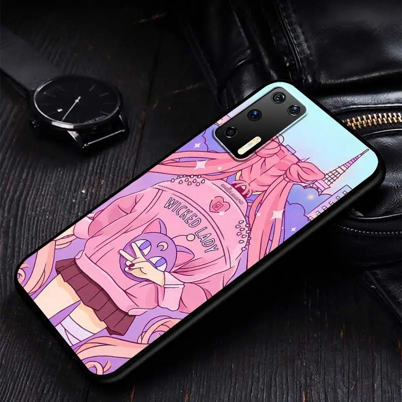 

Silicone Phone Case Sailor Moon sign for Huawei P30 P20 P40 Lite E Pro P Smart 2020 Z Plus 2019 P10 P9 Lite Black Phone Case