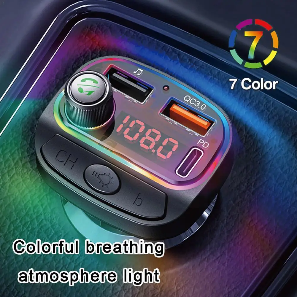 

Fm-трансмиттер автомобильный с Bluetooth, Type-c, 7 цветов, с подсветкой