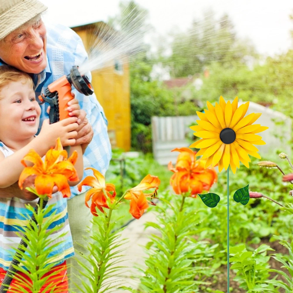 

Spinning Ornament Garden Decor Insert Wind Sculpture Landscaping Weatherproof Sunflower Windmill Assemble Outdoor Iron Art Gift