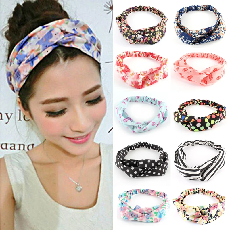 Повязка для волос женская винтажная эластичная лента с богемным принтом