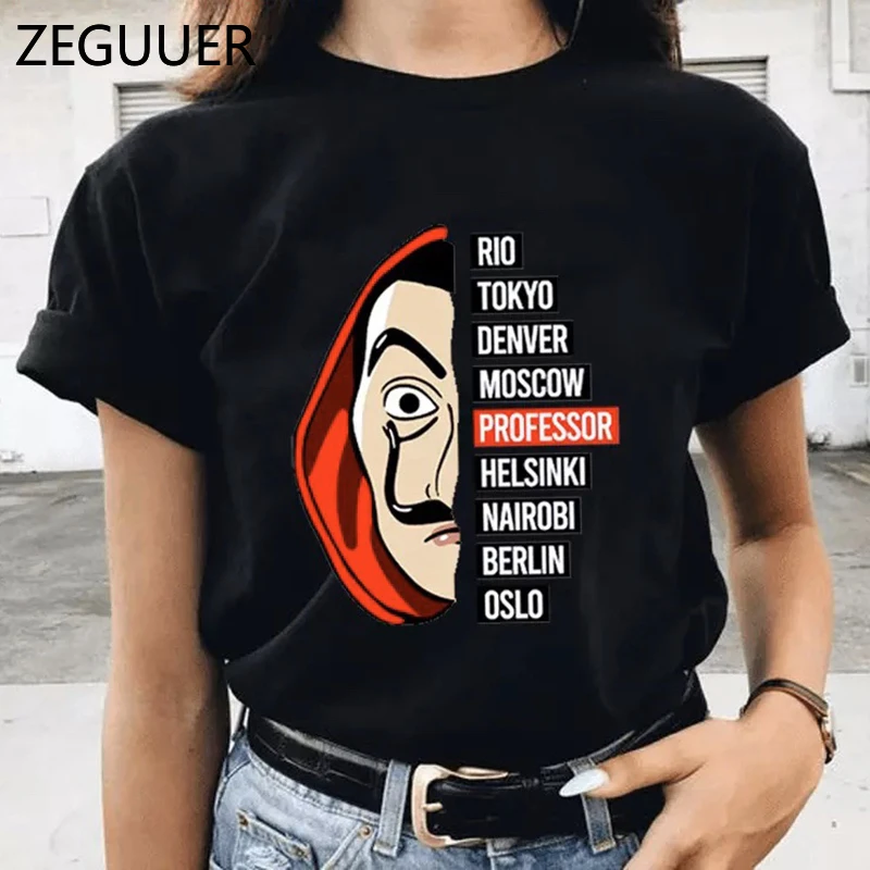 the house of paper t shirt money heist women t shirts la casa de papel print tshirt funny streetwear new clothes t shirt female free global shipping