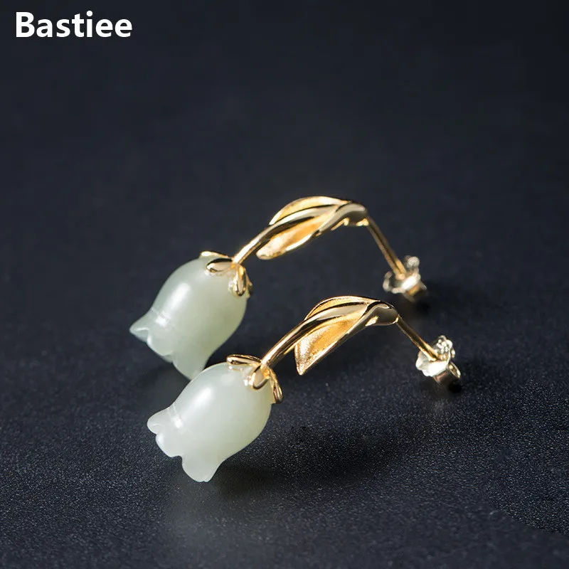 

Серьги Bastiee женские с нефритом, 925, висячие серьги из серебра 925 пробы