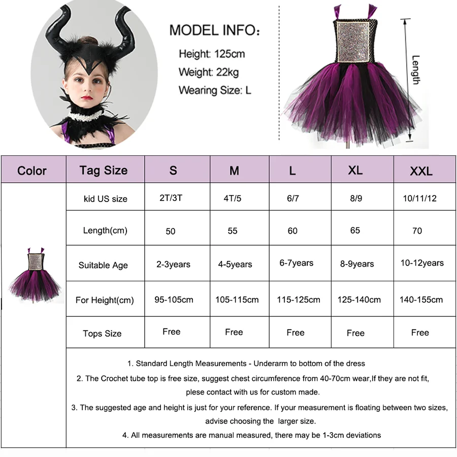 

Girls Evil Queen Halloween Maleficent Fancy Tutu Dress Costume Wicked Witch Kids Villain Dress Holiday Carnival Party Clothing