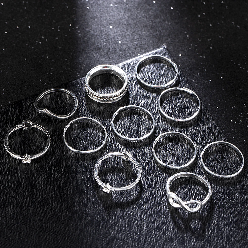 12 шт./компл. женское уникальное кольцо на палец Ретро стиль с резным носком бантом