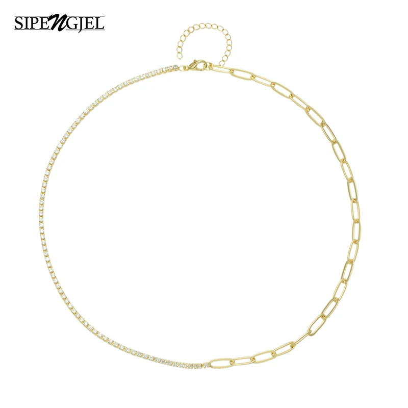 

SIPENGJEL Fashion Ins White Zircon Paper Clip Chain Necklace On Neck Hip Hop Gold Choker Women's Necklaces For Neck Jewelry 2021