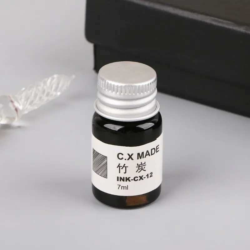 

12pcs Gold Powder Colored Bottled Glass Dip Pen Ink Set Fountain Writing Signature Box Gift 7ML R2JF