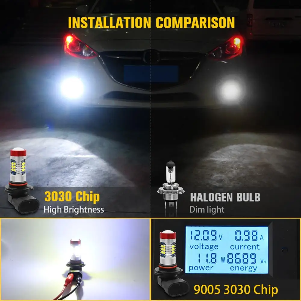 2 шт. 9005 HB3 светодиодный Противотуманные фары 21 чип 3030 SMD высокая яркость 6000K белая