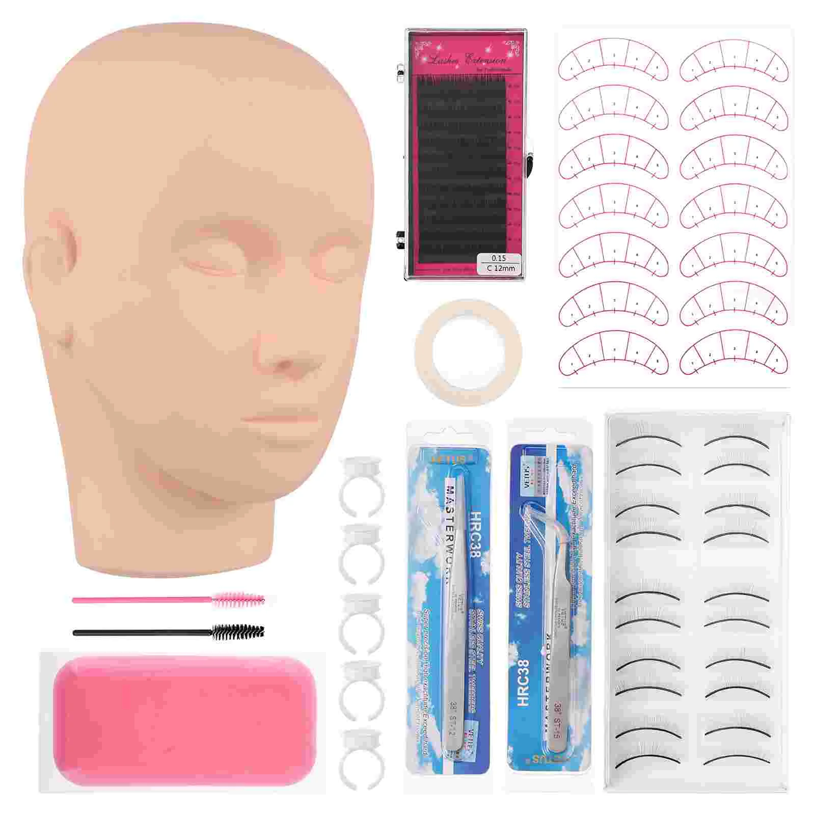 

Lurrose Flat Mannequin Head with Training Tools for Extending Eyelashes Practice Best False Eyelashes Extension Kit for