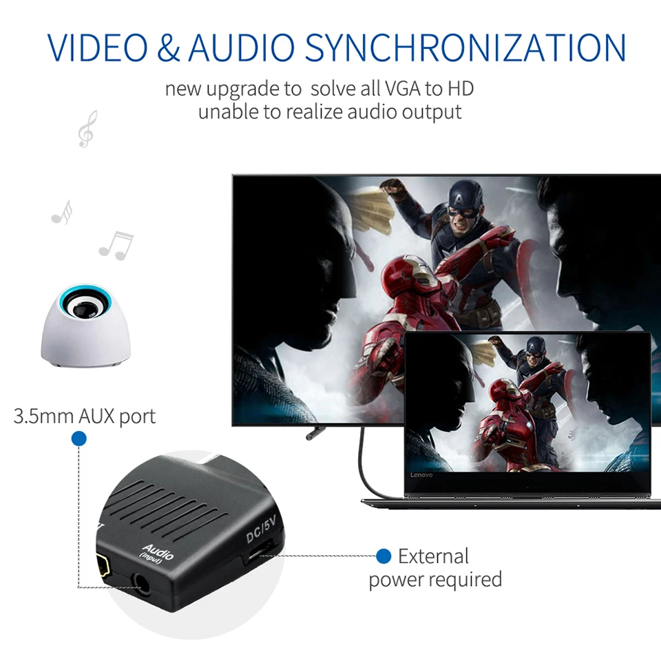 Адаптер конвертер VGA в HDMI 1080P адаптер для ПК ноутбука HDTV проектора Видео Аудио