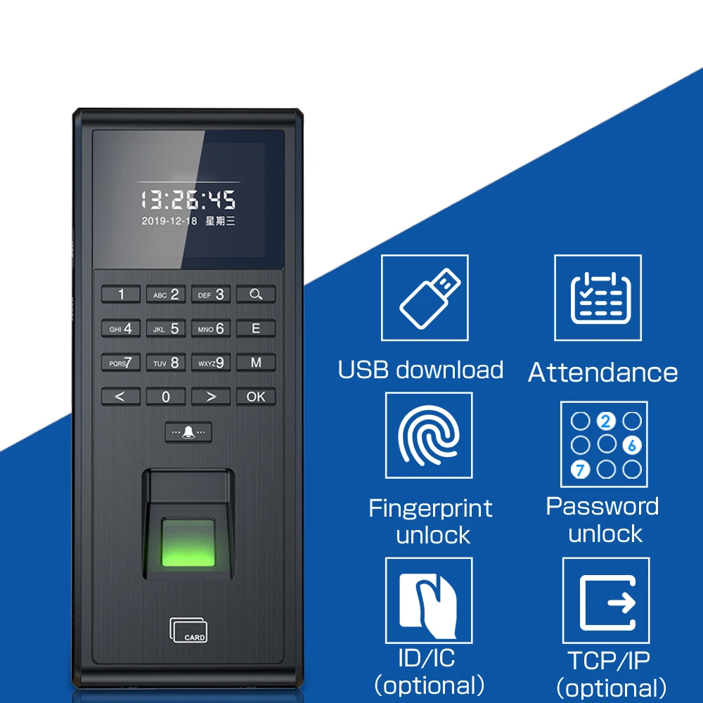 

TCP/IP Fingerprint RFID 125KHZ Time Attendance Smart Door Access 13.56MHZ 1000 System Users Control Keypad Card Kit Standalone