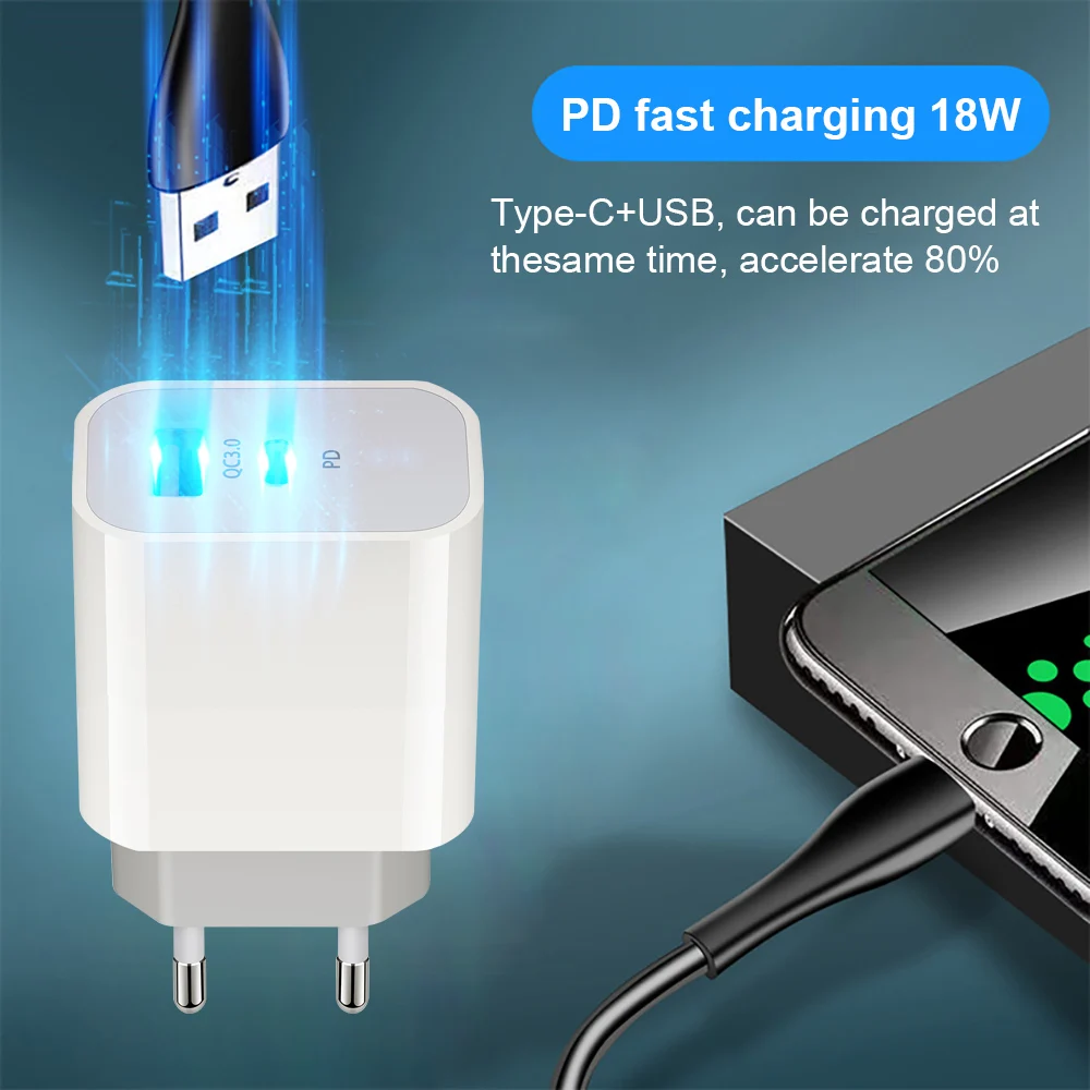 Быстрое зарядное устройство FDGAO 18 Вт PD USB для Samsung iPhone Huawei Xiaomi Tablet QC 3 0 быстрое