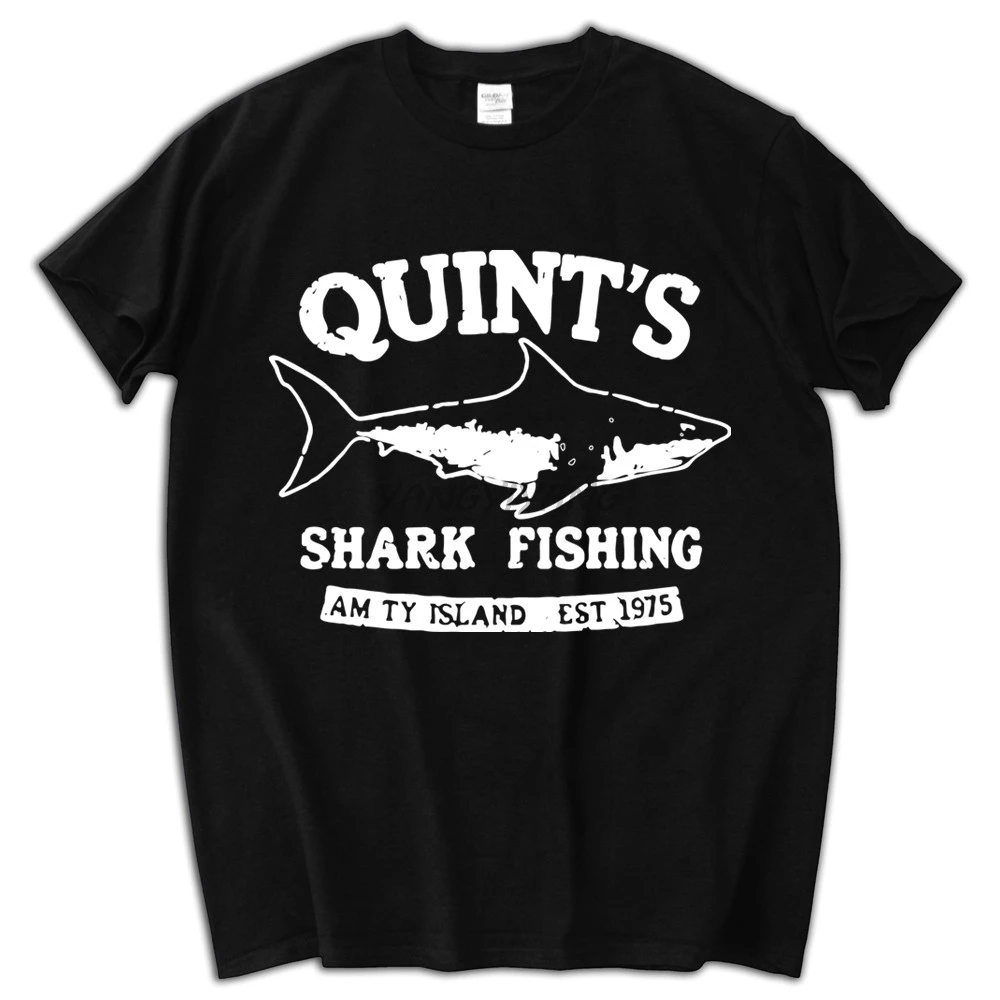 

Quints Shark JAWS Amity Island 1975 navy printed t-shirt men's top tees male tee-shirt brand tshirts