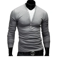 four seasons new mens long sleeve t shirt sweatshirt casual leggings jumper v collar buttons decorated with five colors m 3xl