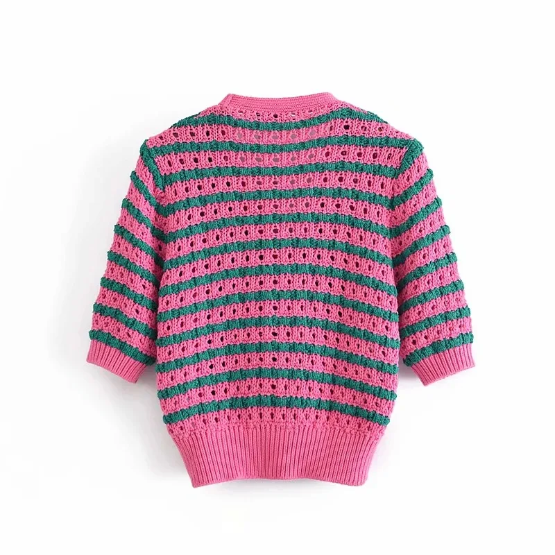 

2021 Spring New Ins European American Women's Striped Knitted Coat