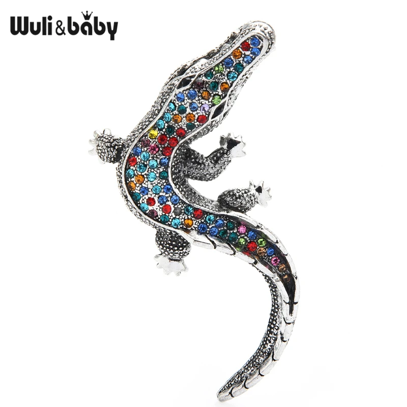 Wuli & baby сверкающие стразы крокодиловая брошь булавки 4 цветов альпинистские