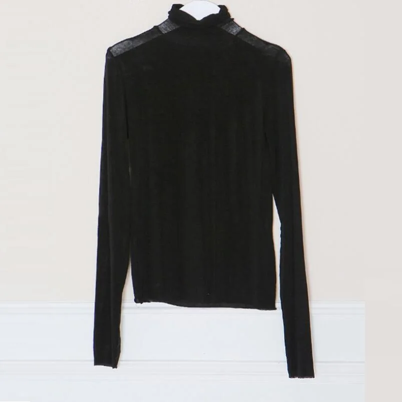 

2020 Spring Autumn Sexy Basic T Shirt Women Korean Turtleneck Long Sleeve T-Shirt Slim Thin Women Tshirt Female Tops Tee Shirt
