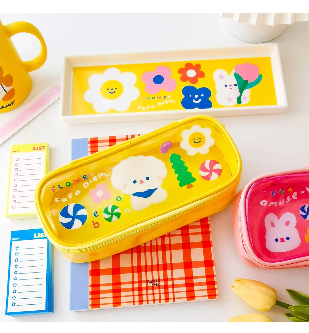 

2021New Kawaii Girls Pencil Bags Waterproof Fashion Animal Bear Rabbit Pencil Pen Box Women Transperant Cosmetic Cases Bag Pouch
