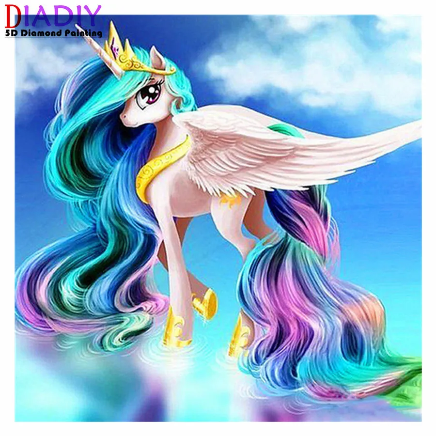 

Алмазная 5D картина «сделай сам» с единорогом, полностью круглая картина, мультяшный Волшебный Единорог стразы, вышивка крестиком, мозаика, ...
