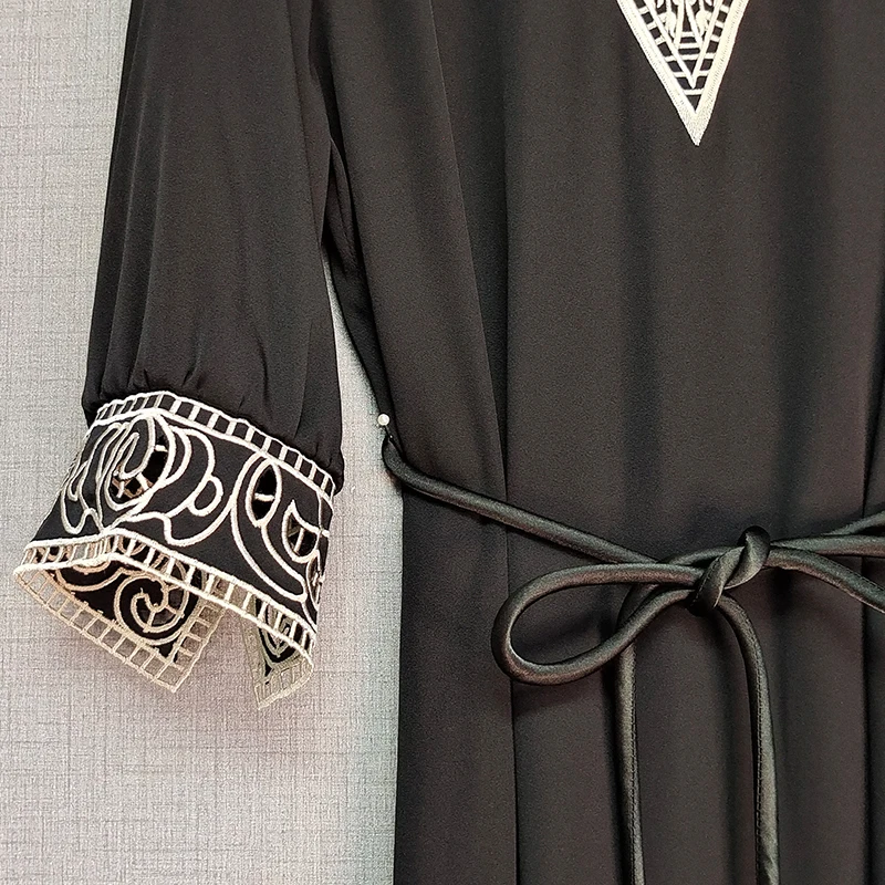 

19 Momme Heavy-Weight Real Silk Women Summer Dresses Elegant Hollow Out Stand Collar Half Sleeve Embroidery Lady A-line Dress