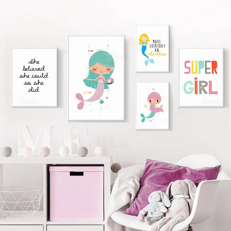 Русалки с художественным принтом Детская Wall Art фотографии рисунками из
