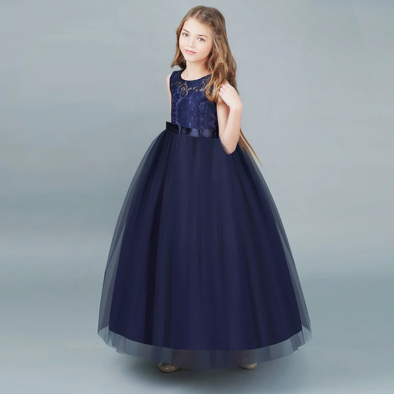 Flower Girl Dress Evening Wedding Vestido Teenager Graduation Ball Gown Summer Tutu Long Lace Blue Dresses For Teens Girls 6 14T | Детская
