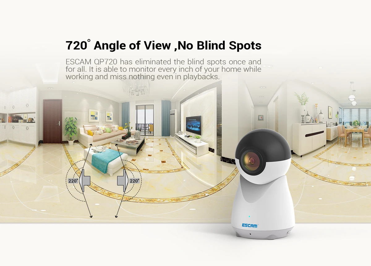 Панорамная ip-камера ESCAM QP720 H.265 1080P 720 градусов wifi