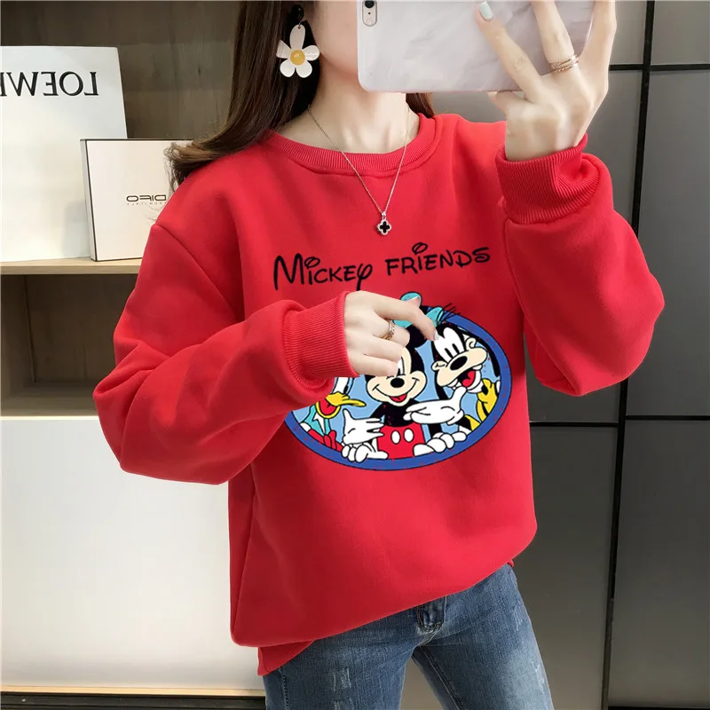 Print Mickey Friends Graphics Women Sweetshirts Winter and Autumn Crewneck Long Sleeve Thick Disney Donald Duck Poleron Mujer