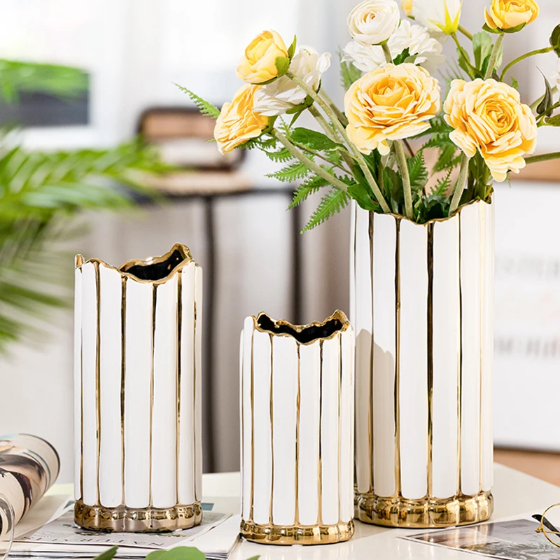 

Modern Vases 2021 Nordic White Ceramic Vase Gold Aesthetic Luxury Center Table Minimalist Bathroom Jarrones Decoration Home HP50