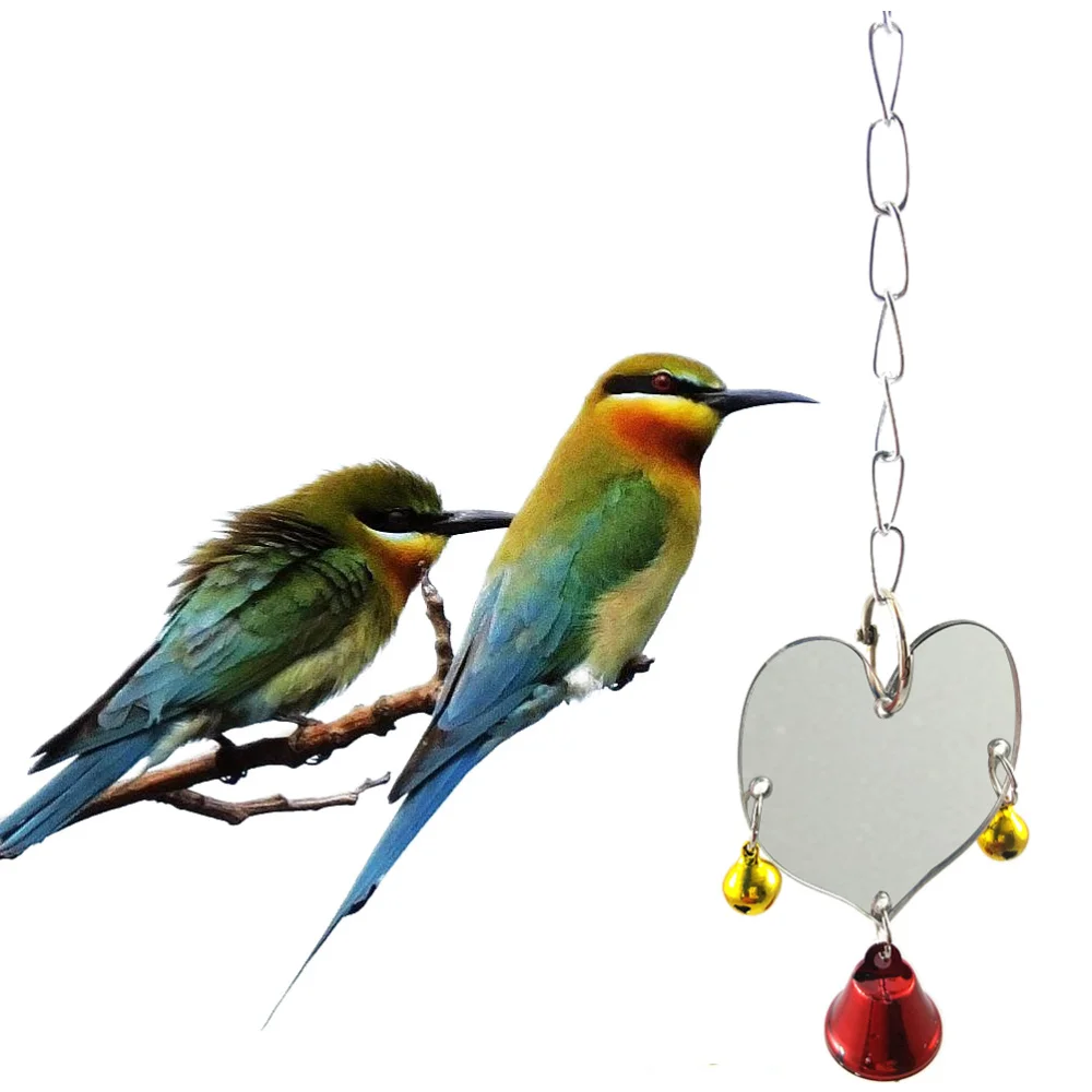 

Heart Shape Single Face Mirror Parrot Bell Pet Bird Mirror Swing Bird Cage Toys With Bell Hanging Cage For Budgie Bi