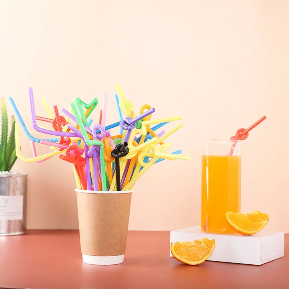 

100PCS Multicolor Straws Extra Long Plastic Drinking Straws for Party Weddings Celebrations Bar Juice Drinking Supplies