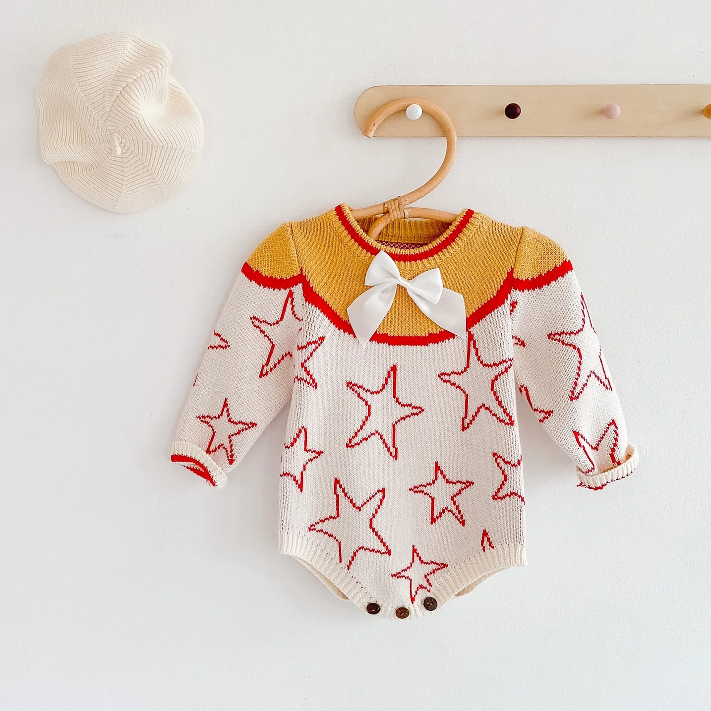 

Вязаные свитера для девочек одежда со звездами, зимние носки для новорожденных; Детский комбинезончик с длинными рукавами для девочек; Комбинезон с бантом; Свитер для младенцев; Одежда для маленьких мальчиков одежда От 0 до 2 лет