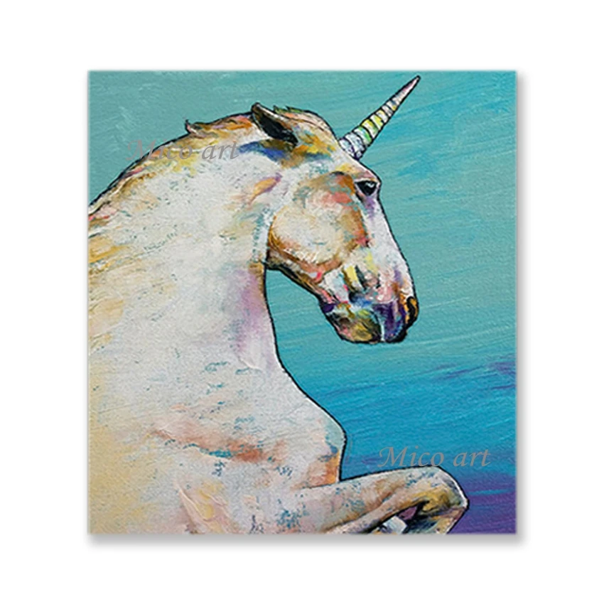 

Modern Kids Gift Hand Painted Unicorn Picture Canvas Oil Painting Unframed Children Room Decoration Wall Art Panel Set Hot Sell