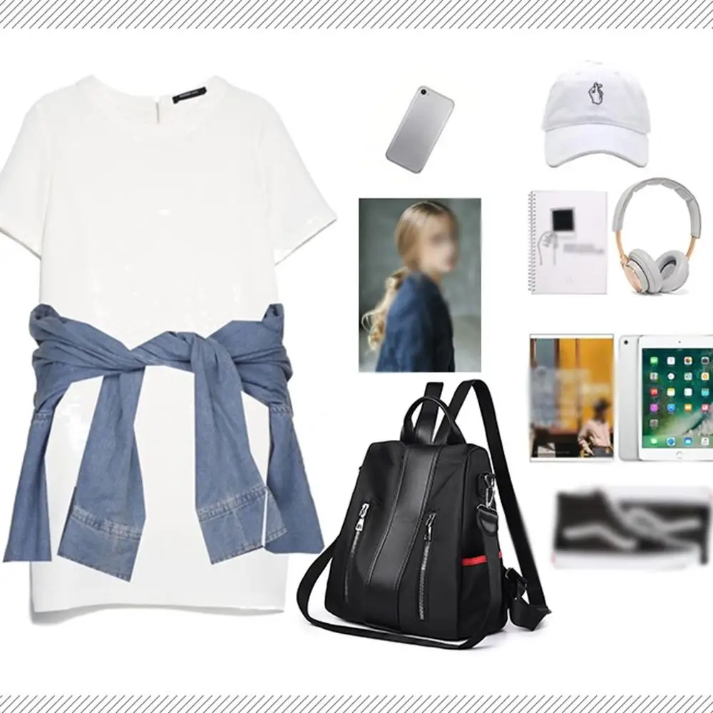 Женская сумка рюкзак на плечо модный однотонный нейлоновый Многофункциональный