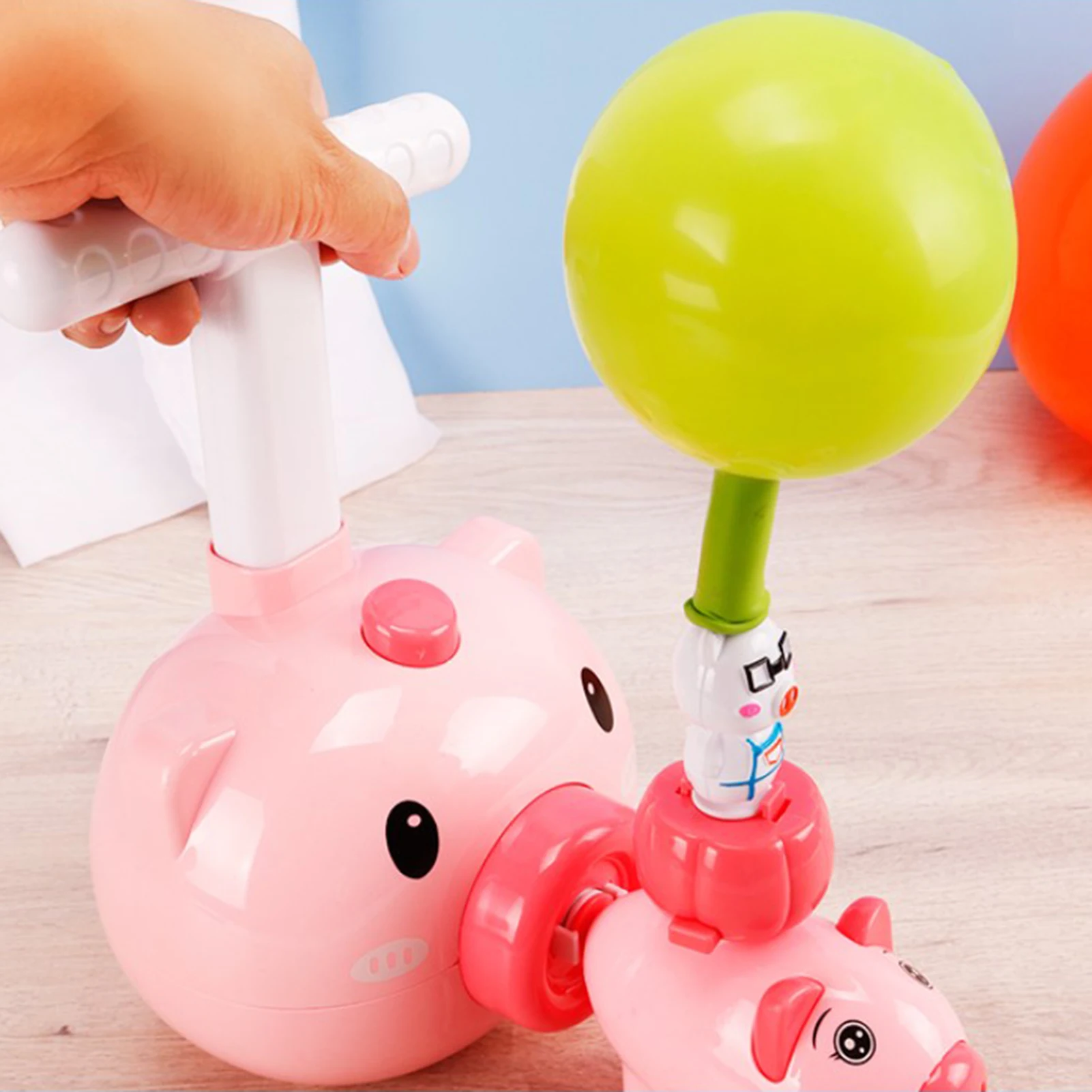 

Cute Pink Pig Balloon Powered Car Toy Puzzle Fun Education Inertia Air Power Balloon Car Science Experiment Toy For kids gift
