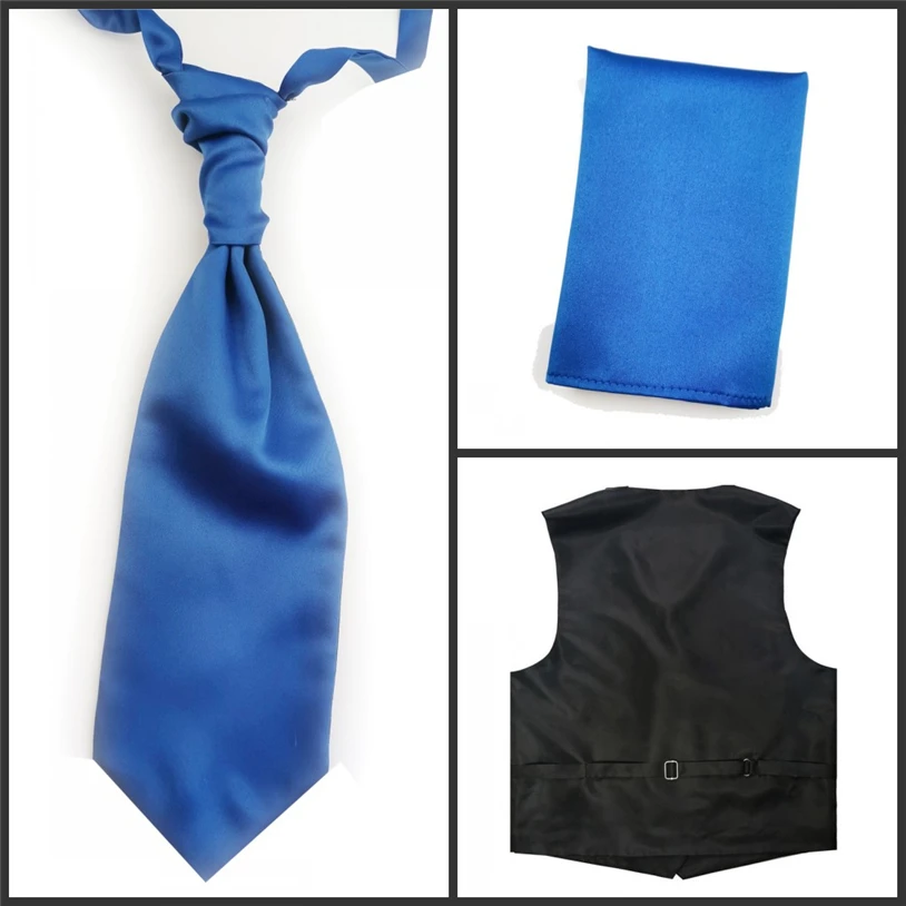Комплект с синим однотонным жилетом со стразами(жилет+ галстук-бабочка+ носовой платок