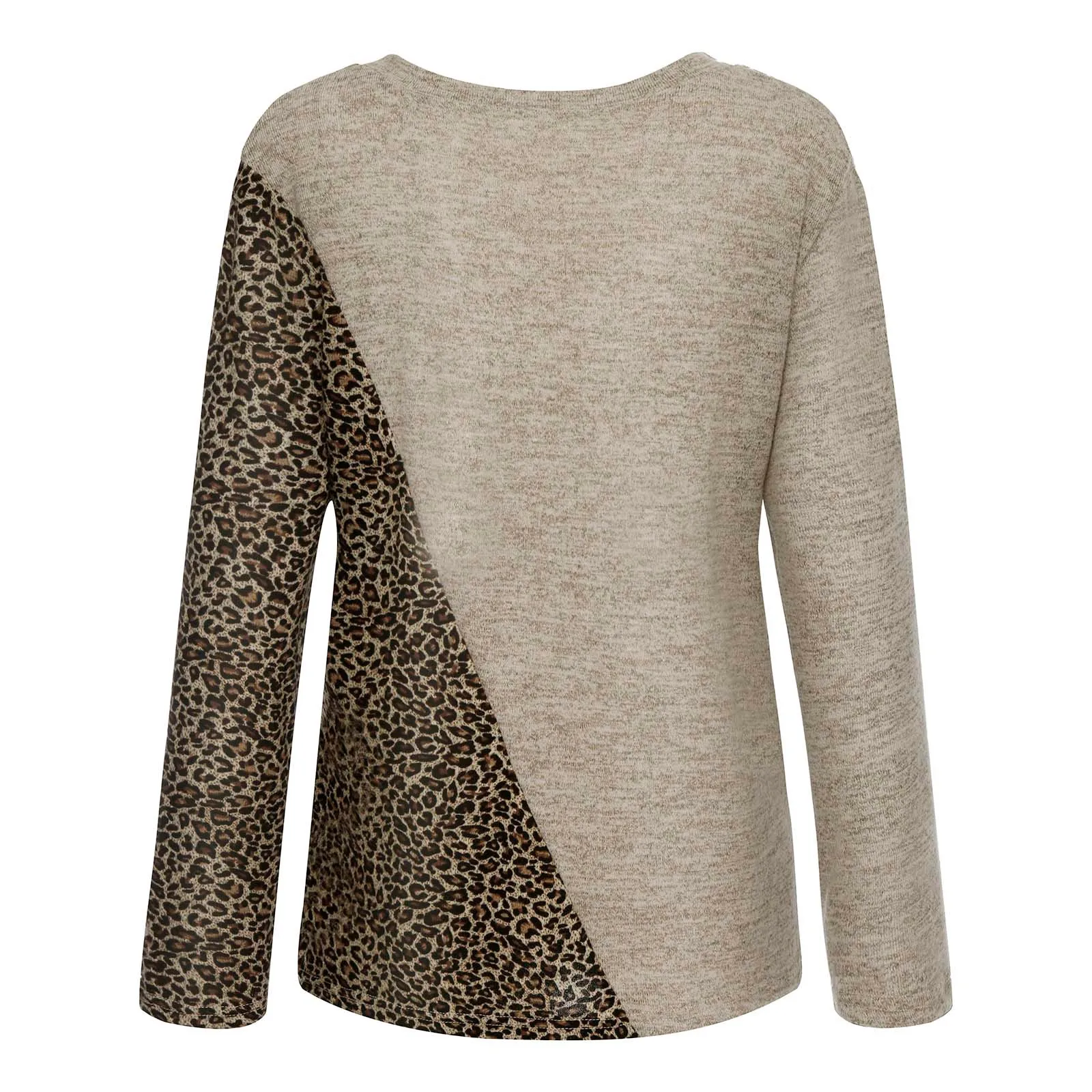 

Womens Summer Tops European and American Long Sleeve Sexy Splice Leopard V-neck Undefined Women Tops Sweaters Oversize Harajuku