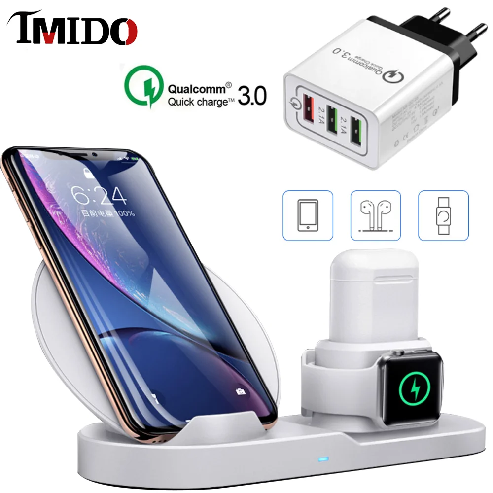3 в 1 лучшая Беспроводная подставка для зарядного устройства для iPhone 11 Pro Max 8 AirPods Watch Series 4/3 QC3.0 быстрое зарядное устройство для samsung huawei Xiaomi