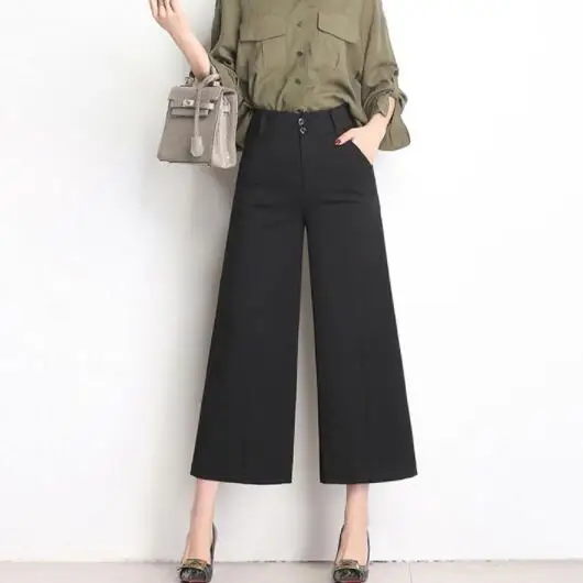 Новинка 2020 женские широкие укороченные штаны с высокой талией большие размеры