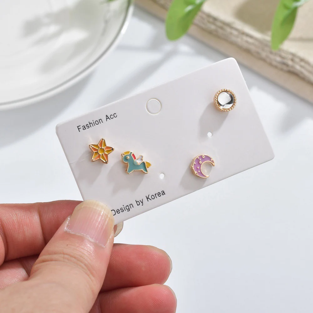 Серьги гвоздики в Корейском стиле очень милые серьги виде радуги лошади Луны