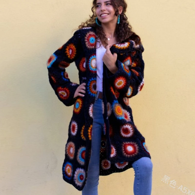 

Однобортный вязаный кардиган Wepbel, голубые осенне-зимние женские свитера с принтом, вязаный свитер с длинным рукавом и капюшоном, верхняя од...