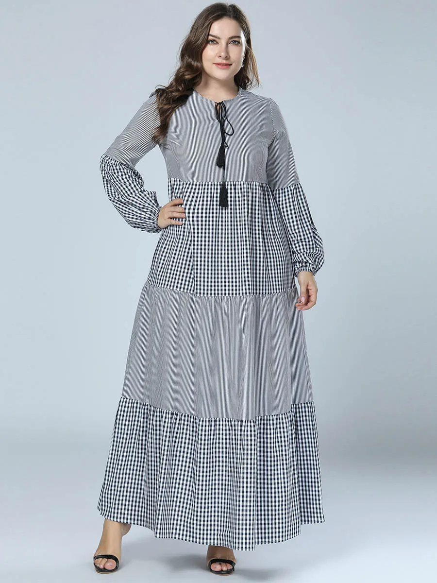 Женское мусульманское Макси платье Abaya турецкое малайзийский кафтан в клетку