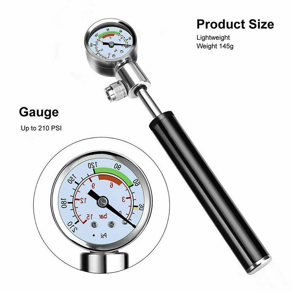 Портативный велосипедный насос с манометром 210 PSI ручной Presta и Schrader Ball дорожные