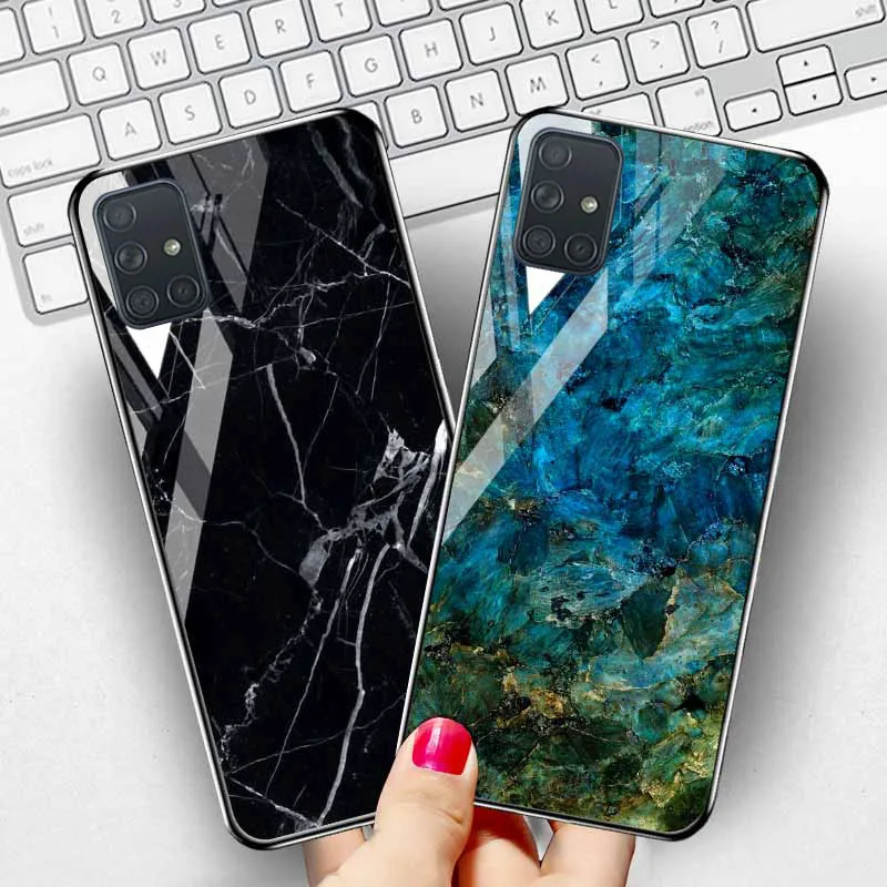 

Marble Stone Case For Samsung Galaxy A12 Case Luxury Tempered Glass Protective Bumper Samsung A51 A71 A32 A52s A72 A02 Cover