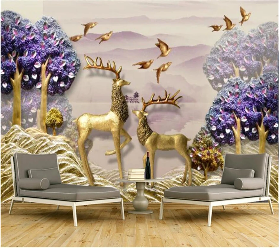 beibehang Custom wallpaper 3d new Chinese embossed purple forest plum deer background wall papers home decor mural | Обустройство