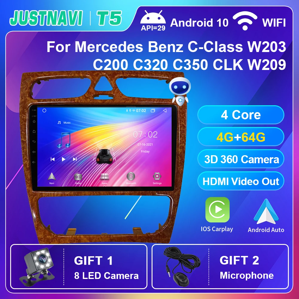 

4G 64G Android 10.0 Stereo Car Radio For Mercedes Benz C-Class W203 C200 C320 C350 CLK W209 2002-2005 GPS Navi 360 View Carplay