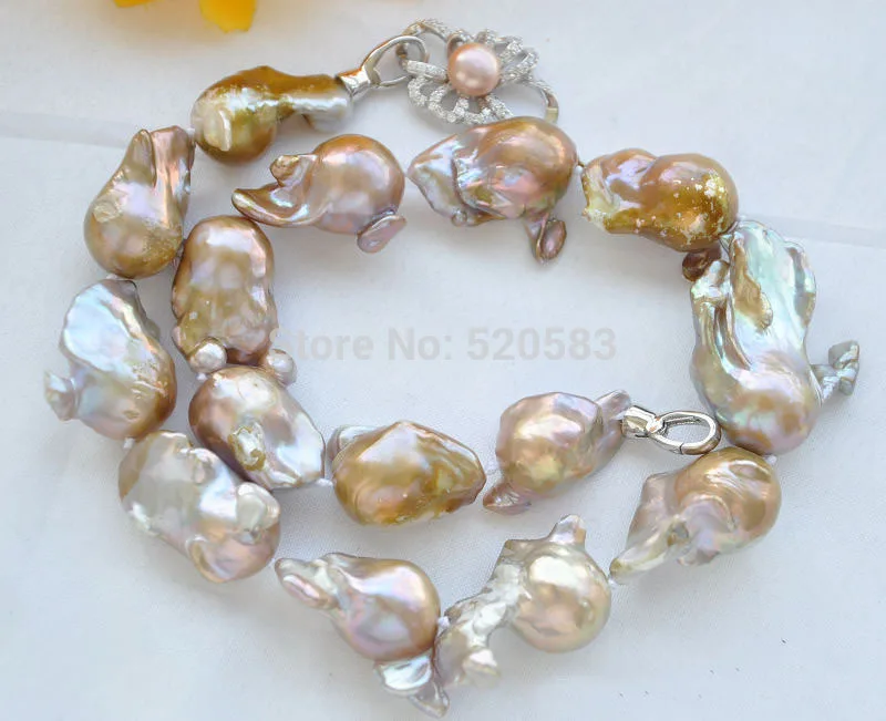 BIG 35mm lavender BAROQUE KESHI REBORN PEARL NECKLACE 19inch NEW |