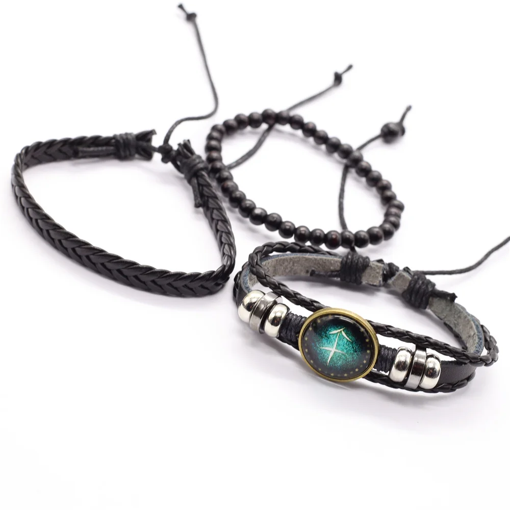 3 шт./компл. кожаные браслеты с 12 зодиаками для мужчин и женщин мужские ювелирные