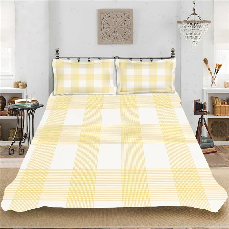 Лаконичный комплект постельного белья большого размера с желтым квадратным