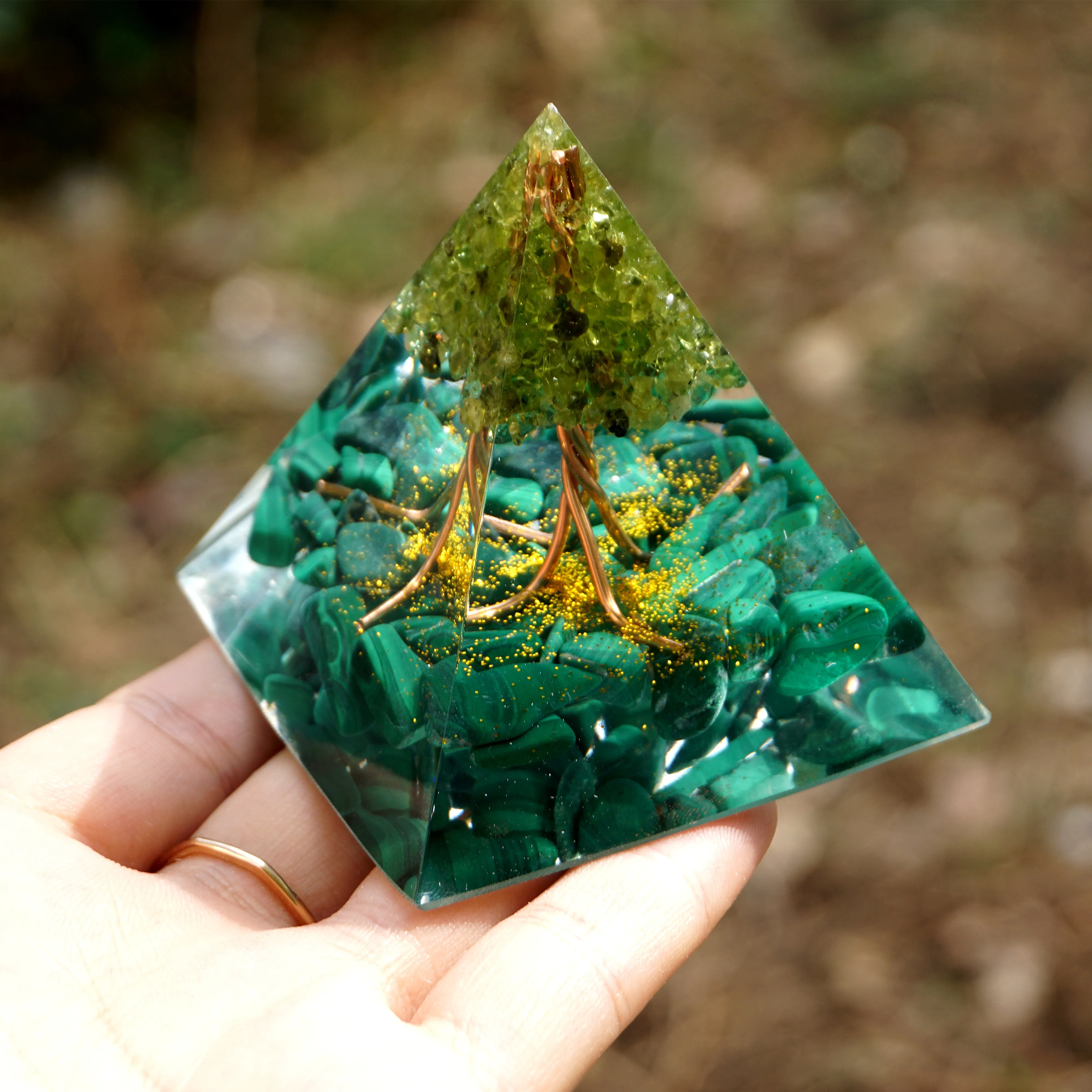 

AuroraOrgone Peridot With Malachite Natural Crystal Energy Healing Chakra Reiki Meditaiton Tool EMF Protection