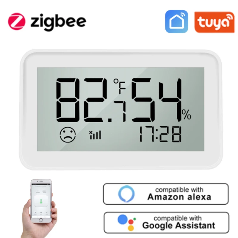

Датчик температуры и влажности Tuya Zigbee, комнатный гигрометр, термометр с ЖК-дисплеем, поддержка Alexa Google Assistant, Новинка
